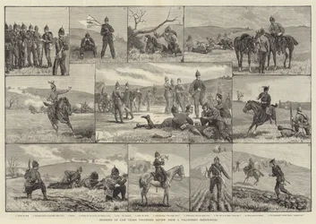 Ereignisse der letztjährigen Freiwilligenüberprüfung, aus einem Skizzenbuch eines Freiwilligen